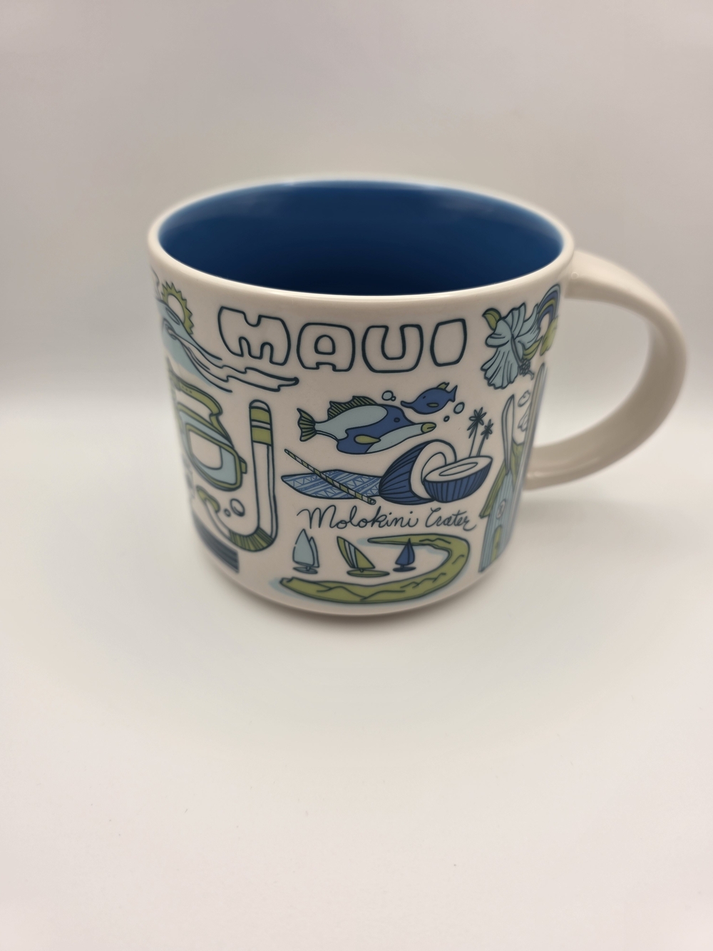 Starbucks Been There Series Maui Hawaii Ceramic Coffee Mug 14 oz Blue Inside